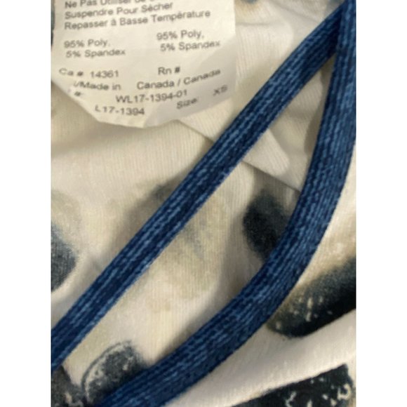 Modes Crystal Women's Three Keyhole Round Neck Blouse Size XS White Black Blue P - Picture 4 of 4